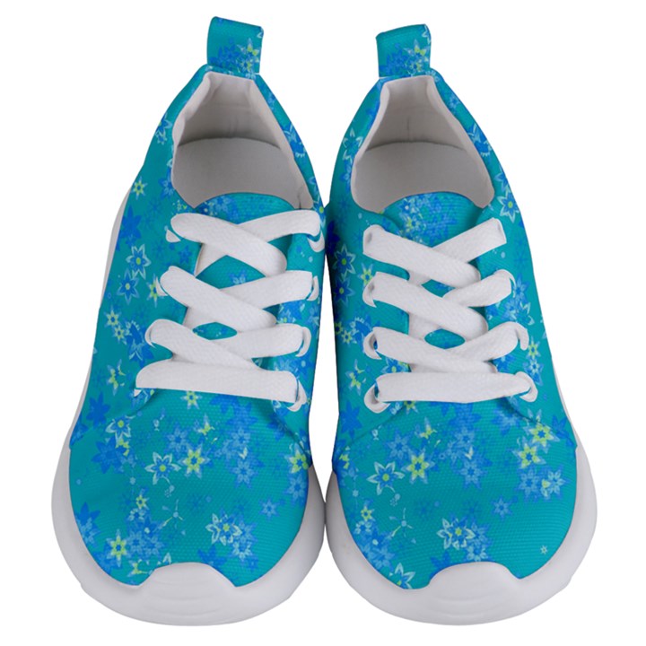 Aqua Blue Floral Print Kids  Lightweight Sports Shoes