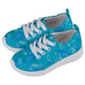 Aqua Blue Floral Print Kids  Lightweight Sports Shoes View2