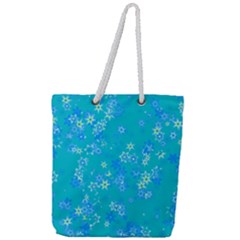 Aqua Blue Floral Print Full Print Rope Handle Tote (large) by SpinnyChairDesigns