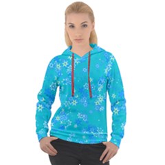 Aqua Blue Floral Print Women s Overhead Hoodie by SpinnyChairDesigns