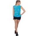 Aqua Blue Floral Print Bubble Hem Chiffon Tank Top View2