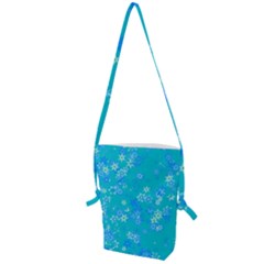 Aqua Blue Floral Print Folding Shoulder Bag by SpinnyChairDesigns