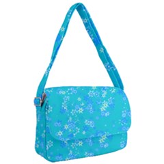 Aqua Blue Floral Print Courier Bag by SpinnyChairDesigns