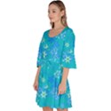 Aqua Blue Floral Print Velour Kimono Dress View2