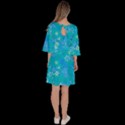 Aqua Blue Floral Print Velour Kimono Dress View4