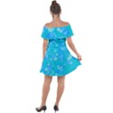 Aqua Blue Floral Print Off Shoulder Velour Dress View2