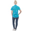 Aqua Blue Floral Print Women s Short Sleeve Pocket Shirt View2