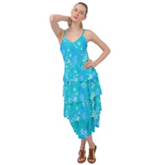 Aqua Blue Floral Print Layered Bottom Dress by SpinnyChairDesigns