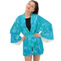 Aqua Blue Floral Print Long Sleeve Kimono View1