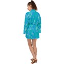 Aqua Blue Floral Print Long Sleeve Kimono View2