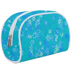 Aqua Blue Floral Print Makeup Case (large) by SpinnyChairDesigns