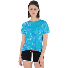 Aqua Blue Floral Print Open Back Sport Tee