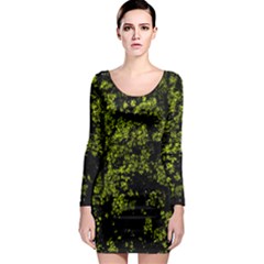 Nature Dark Camo Print Long Sleeve Bodycon Dress