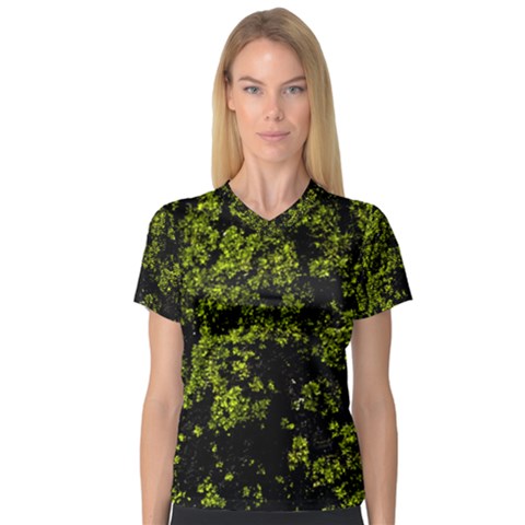 Nature Dark Camo Print V-neck Sport Mesh Tee by dflcprintsclothing