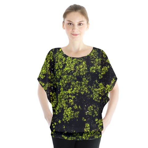 Nature Dark Camo Print Batwing Chiffon Blouse by dflcprintsclothing