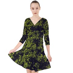 Nature Dark Camo Print Quarter Sleeve Front Wrap Dress