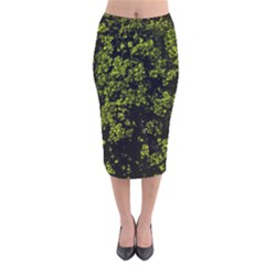 Nature Dark Camo Print Velvet Midi Pencil Skirt