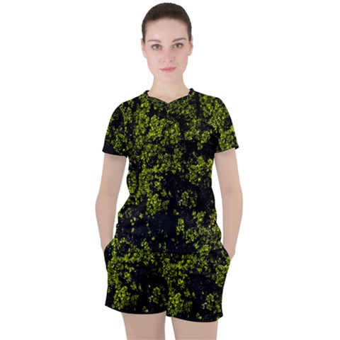 Nature Dark Camo Print Women s Tee And Shorts Set by dflcprintsclothing