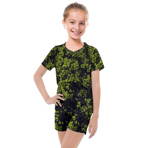 Nature Dark Camo Print Kids  Mesh Tee And Shorts Set by dflcprintsclothing