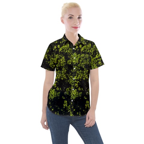 Nature Dark Camo Print Women s Short Sleeve Pocket Shirt by dflcprintsclothing