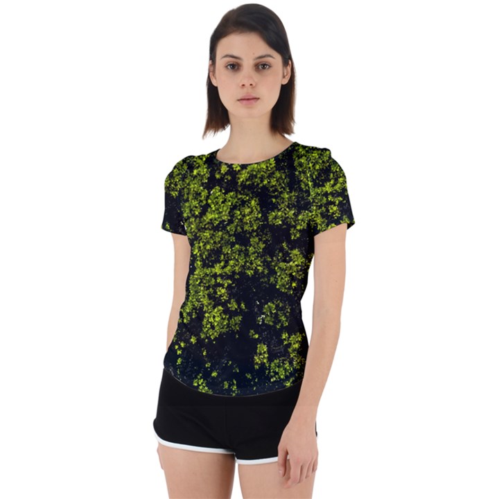 Nature Dark Camo Print Back Cut Out Sport Tee