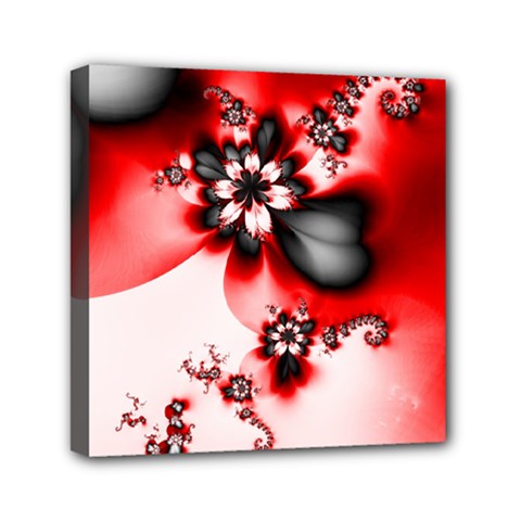 Abstract Red Black Floral Print Mini Canvas 6  X 6  (stretched) by SpinnyChairDesigns