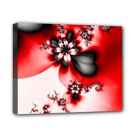 Abstract Red Black Floral Print Canvas 10  X 8  (stretched) by SpinnyChairDesigns