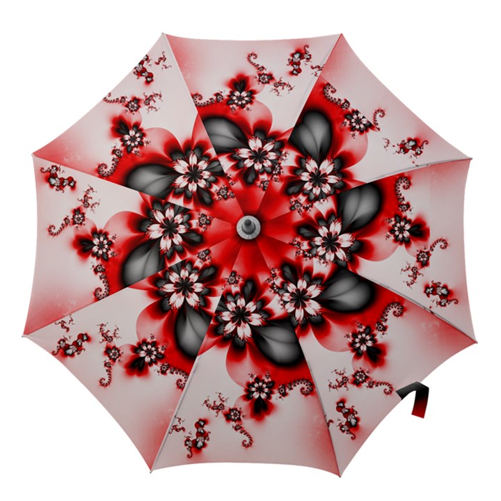 Abstract Red Black Floral Print Hook Handle Umbrellas (Medium)