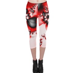 Abstract Red Black Floral Print Capri Leggings  by SpinnyChairDesigns