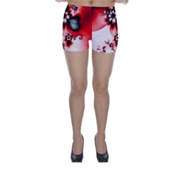 Abstract Red Black Floral Print Skinny Shorts by SpinnyChairDesigns