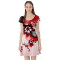 Abstract Red Black Floral Print Short Sleeve Skater Dress View1