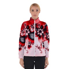 Abstract Red Black Floral Print Winter Jacket by SpinnyChairDesigns