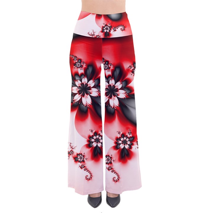 Abstract Red Black Floral Print So Vintage Palazzo Pants