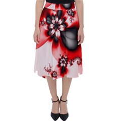 Abstract Red Black Floral Print Classic Midi Skirt by SpinnyChairDesigns