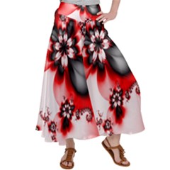 Abstract Red Black Floral Print Satin Palazzo Pants by SpinnyChairDesigns