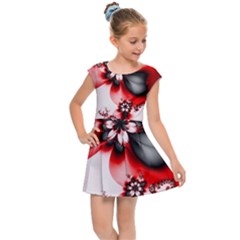 Abstract Red Black Floral Print Kids  Cap Sleeve Dress by SpinnyChairDesigns