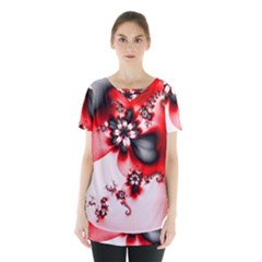 Abstract Red Black Floral Print Skirt Hem Sports Top by SpinnyChairDesigns