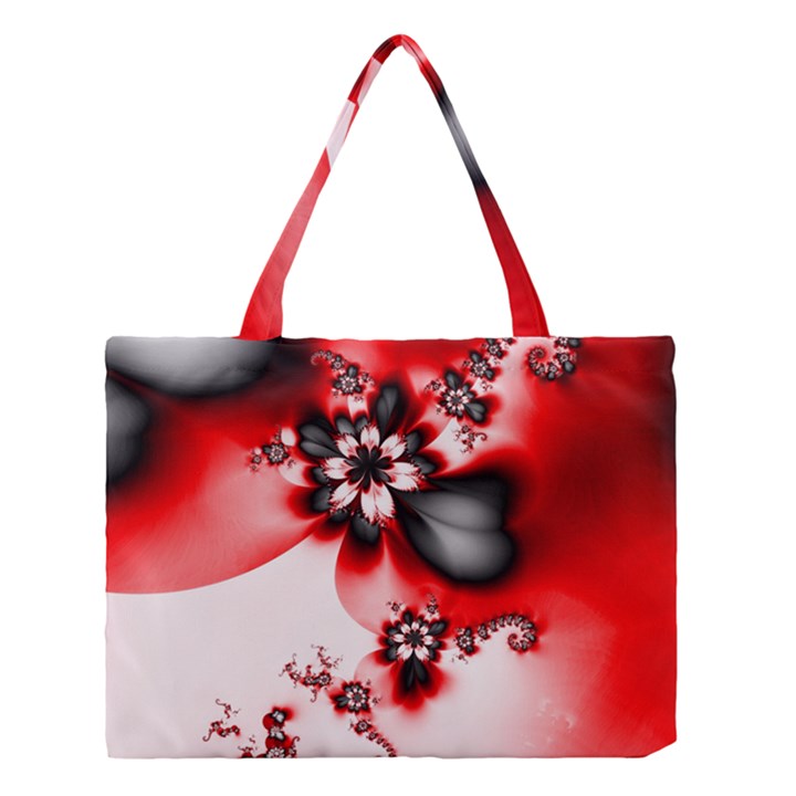 Abstract Red Black Floral Print Medium Tote Bag