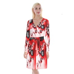 Abstract Red Black Floral Print Long Sleeve Velvet Front Wrap Dress by SpinnyChairDesigns