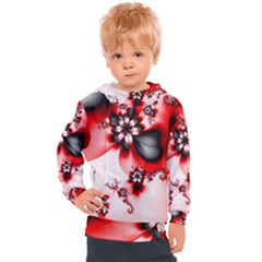 Abstract Red Black Floral Print Kids  Hooded Pullover by SpinnyChairDesigns