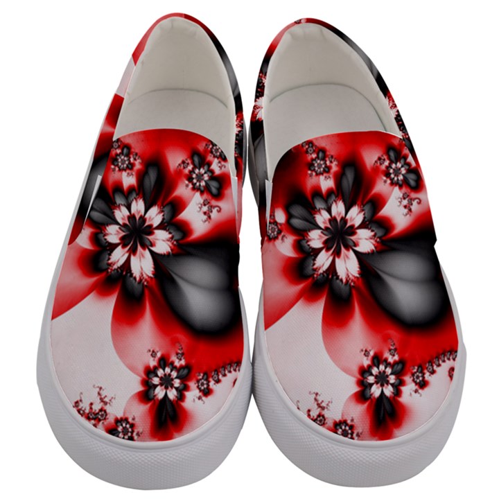 Abstract Red Black Floral Print Men s Canvas Slip Ons