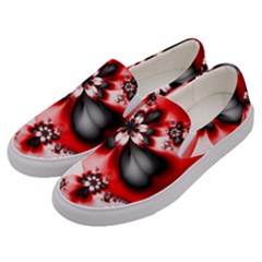 Abstract Red Black Floral Print Men s Canvas Slip Ons by SpinnyChairDesigns