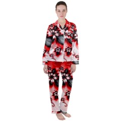 Abstract Red Black Floral Print Satin Long Sleeve Pyjamas Set by SpinnyChairDesigns