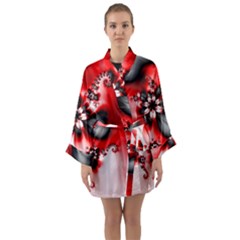 Abstract Red Black Floral Print Long Sleeve Satin Kimono by SpinnyChairDesigns