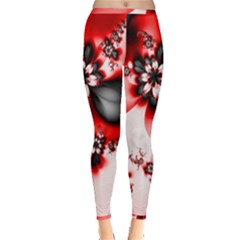 Abstract Red Black Floral Print Inside Out Leggings by SpinnyChairDesigns