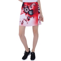 Abstract Red Black Floral Print Tennis Skirt by SpinnyChairDesigns