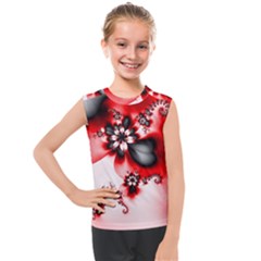 Abstract Red Black Floral Print Kids  Mesh Tank Top