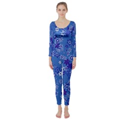 Cornflower Blue Floral Print Long Sleeve Catsuit by SpinnyChairDesigns