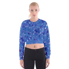 Cornflower Blue Floral Print Cropped Sweatshirt by SpinnyChairDesigns