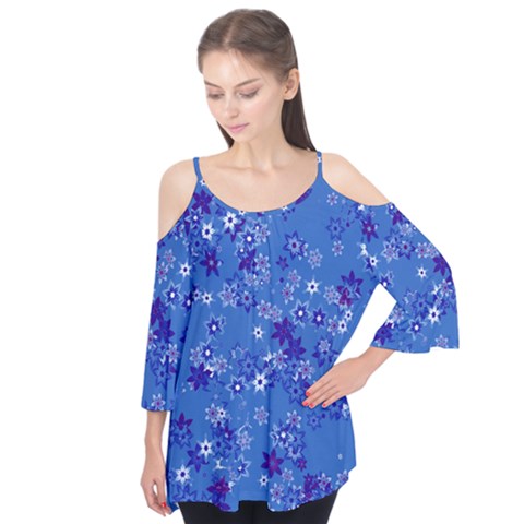 Cornflower Blue Floral Print Flutter Tees by SpinnyChairDesigns